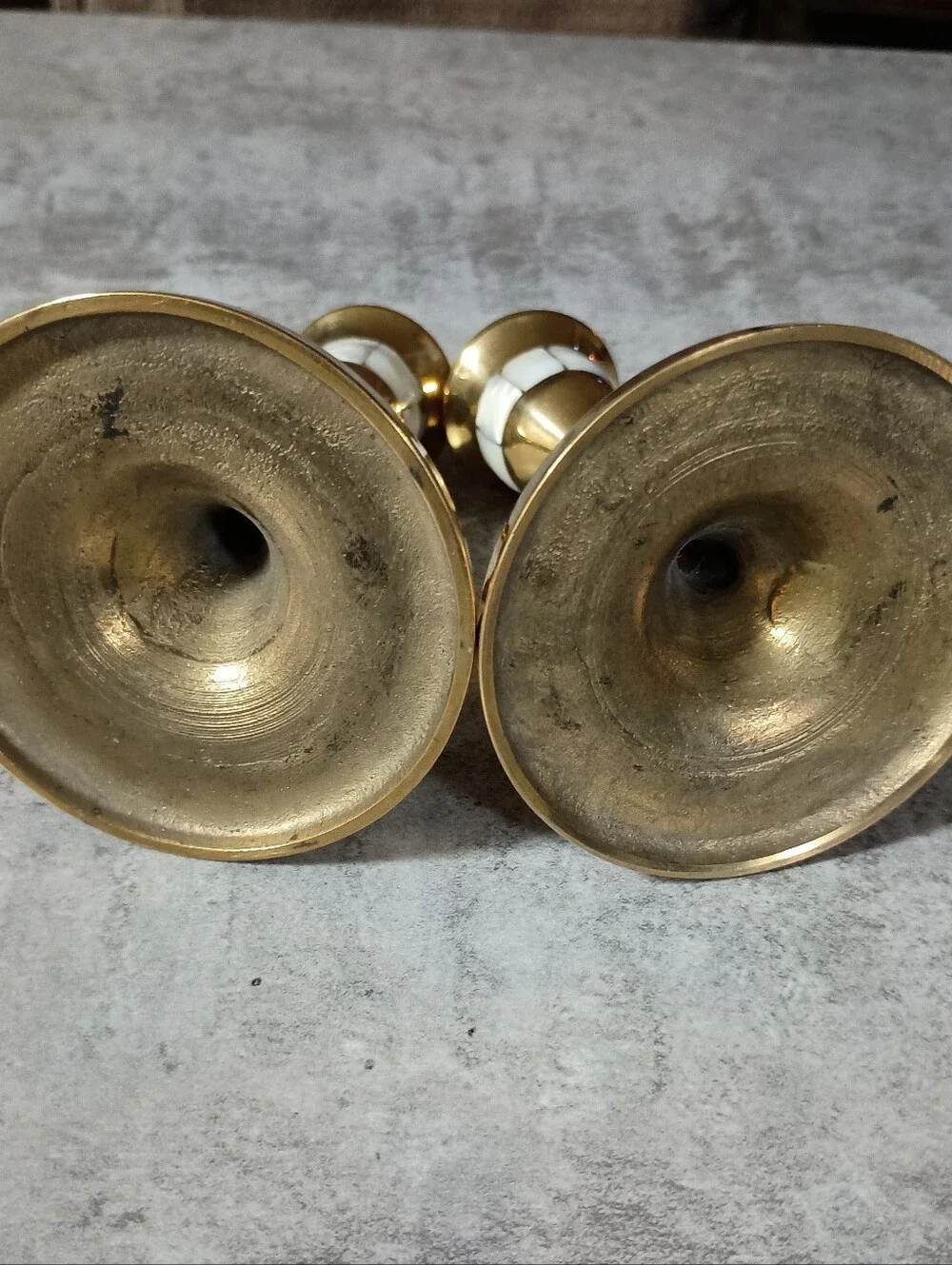 Brass and White Inlaid Candle Holders - Elegant Home Accent